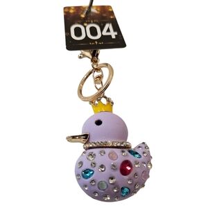 "   Purple  & Yellow Duck  Fashion Bag Charms Keychain with Rhinestones
